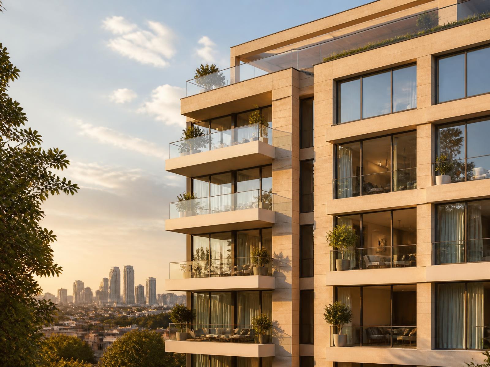 Upscale apartment building at golden hour